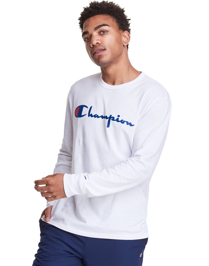 Champion Long-Sleeve Lightweight Script Logo Erkek Tişört Beyaz ( XAVHPT637 )